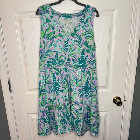 Lilly Pulitzer Lorina Swing Dress Purple Iris On The Chase Size XL 100% Cotton - Picture 2 of 8